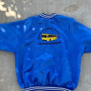 VTG Distressed‎ Varsity Blue Snap Button up Jacket Embroidered size 2XL